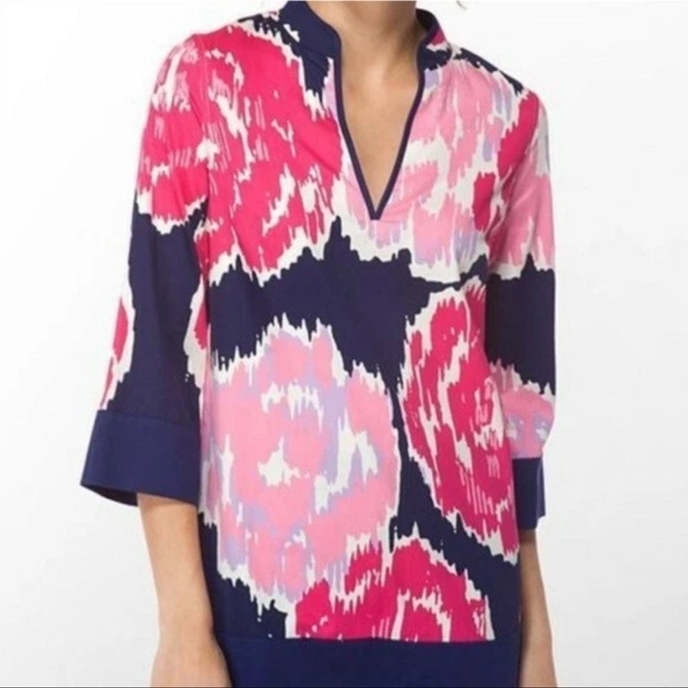LILLY PULITZER Resort Tropical Ciara Tunic Navy Brava Watercolor Floral Size XS